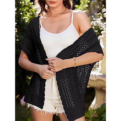 Women's Plus Size Cardigans Short Sleeve Crochet Knit Sweater Tops Summer Beach Vacation Clothes