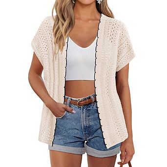 Women's Plus Size Cardigans Short Sleeve Crochet Knit Sweater Tops Summer Beach Vacation Clothes