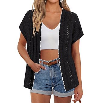 Women's Plus Size Cardigans Short Sleeve Crochet Knit Sweater Tops Summer Beach Vacation Clothes