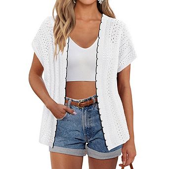 Women's Plus Size Cardigans Short Sleeve Crochet Knit Sweater Tops Summer Beach Vacation Clothes