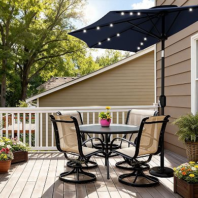 9FT Half Patio Umbrella with Solar LED Lights and Smooth Crank Lift Shade Canopy