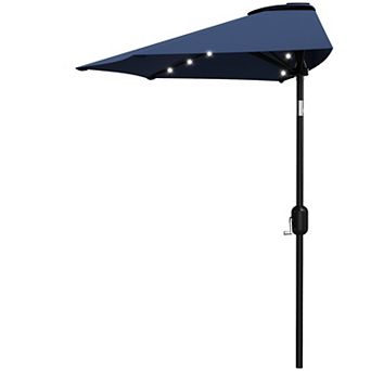 9FT Half Patio Umbrella with Solar LED Lights and Smooth Crank Lift Shade Canopy