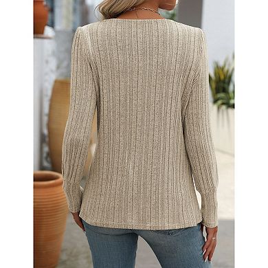 Women Sweaters Long Sleeve Lightweight Square Neck Soft Basic Knit Loose Fit Pullover Top Outfits