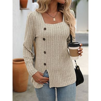 Women Sweaters Long Sleeve Lightweight Square Neck Soft Basic Knit Loose Fit Pullover Top Outfits