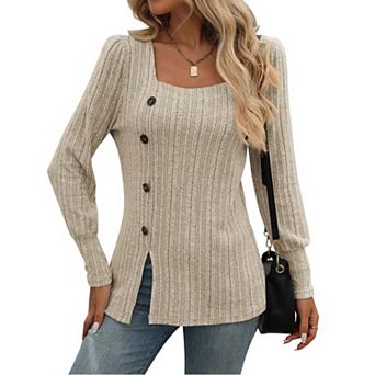 Women Sweaters Long Sleeve Lightweight Square Neck Soft Basic Knit Loose Fit Pullover Top Outfits