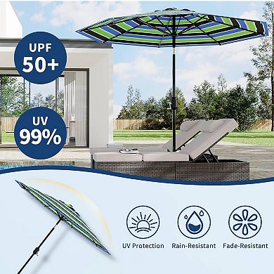 9FT Patio Umbrella Market Umbrella Table Umbrella with Push Button Tilt Crank 8 Ribs