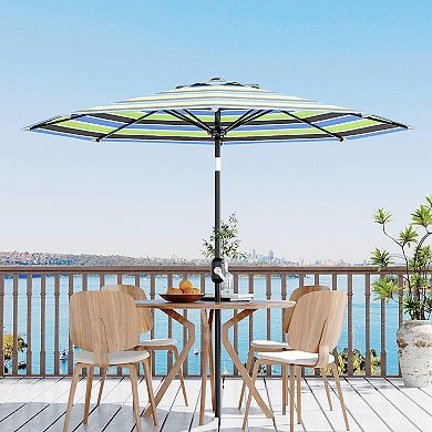 9FT Patio Umbrella Market Umbrella Table Umbrella with Push Button Tilt Crank 8 Ribs