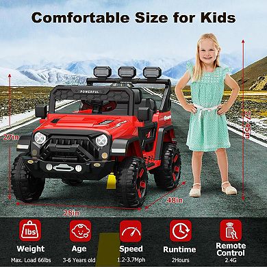 12V Kids Electric Ride On Car with 2.4G Remote Control, 3 Speeds, Soft Start, Music