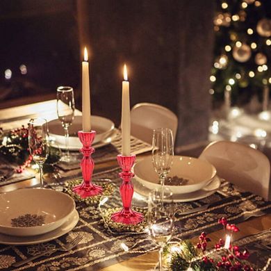 2 Red Wide Base Decorative Candlestick Holders