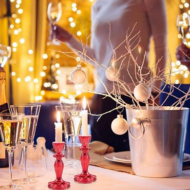 2 Red Wide Base Decorative Candlestick Holders