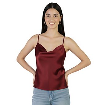 Artyska Women's Satin Cowl-Neck Silky Spaghetti Strap Camisole Top
