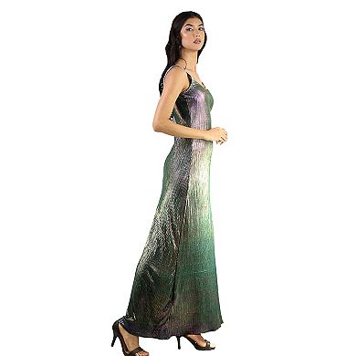 Artyska Metallic Pleated Sleeveless Maxi Dress with Side Slit