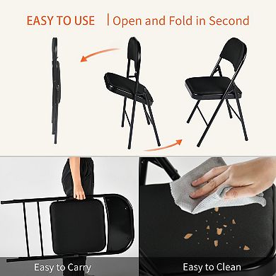 Homy Casa Metal Folding Chair Set of 4 with Padded Seat and Back, Space-Saving Stackable Design