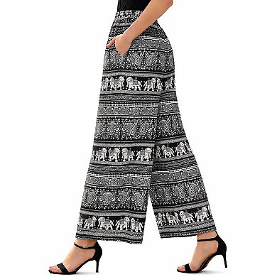 Artyska Women’s Elastic‑Waist Wide‑Leg Boho Printed Palazzo Pants