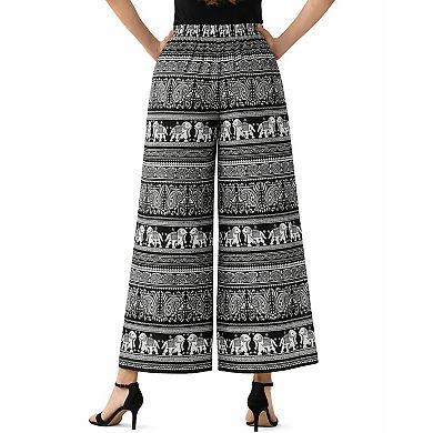 Artyska Women’s Elastic‑Waist Wide‑Leg Boho Printed Palazzo Pants
