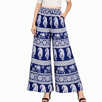 Artyska Women’s Elastic‑Waist Wide‑Leg Boho Printed Palazzo Pants