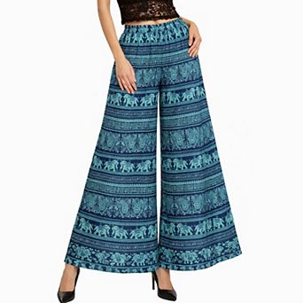 Artyska Women’s Elastic‑Waist Wide‑Leg Boho Printed Palazzo Pants