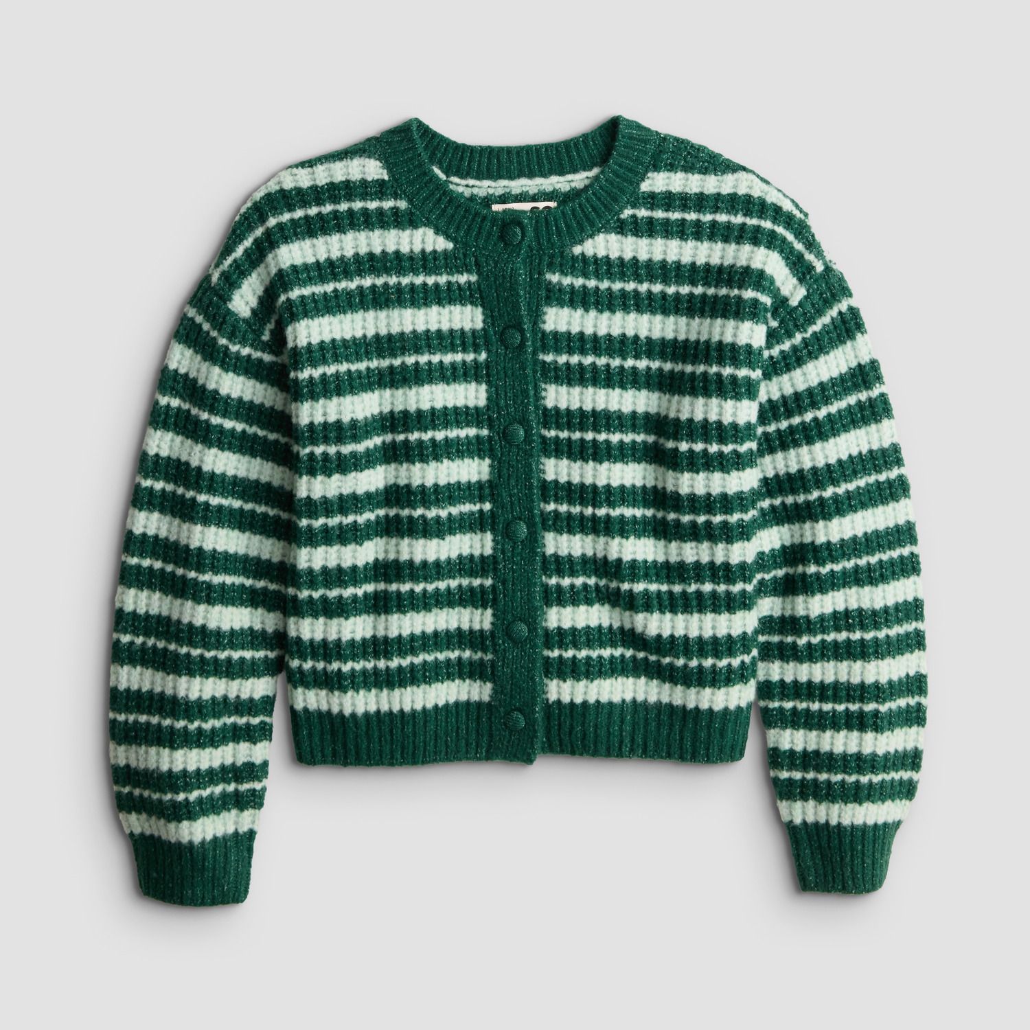 Кардиган SO® Relaxed Crewneck Cardigan для девочек, цвет: Зелёный полосатый