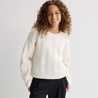 Girls 6-20 SO® Pearl Cable Crewneck Sweater