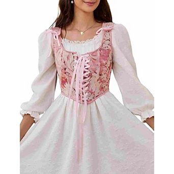 Women's Vintage Floral Corset Lace-Up Fishbone Print Vest Renaissance Costume Top