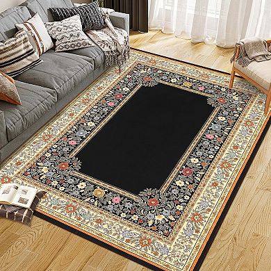 Floral Vintage Area Rugs for Entryway Low Pile Soft Rugs Indoor