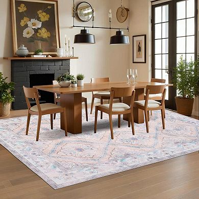 Washable Low-Pile Area Rug Retro Farmhouse Rug Non-Slip Stain Resistant
