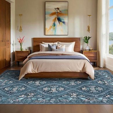 Washable Low-Pile Area Rug Retro Farmhouse Rug Non-Slip Stain Resistant