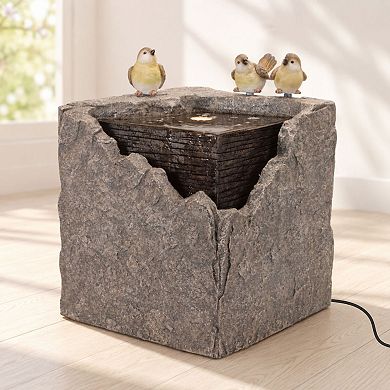 Melrose Bubbling Stone Fountain with Bird Accents Outdoor Decor