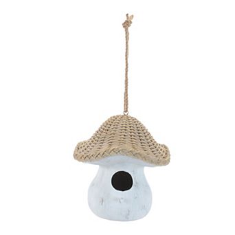 Melrose Mushroom Birdhouse with Wicker Design 8-inch Outdoor Decor