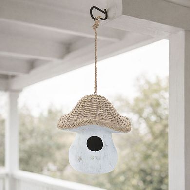 Melrose Mushroom Birdhouse with Wicker Design 8-inch Outdoor Decor