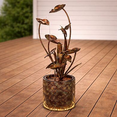 Melrose Cascading Iron Hummingbird & Leaf Fountain Outdoor Decor