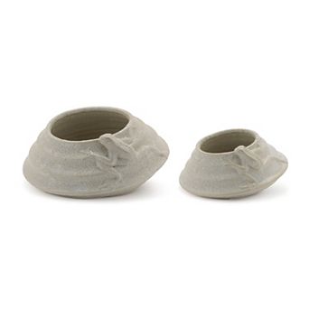 Melrose 2 pc Round Porcelain Planter with Frog Set