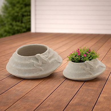 Melrose 2-Piece Round Porcelain Planter with Frog Set