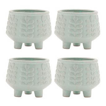 Melrose 4 pc Footed Ceramic Leaf Pattern Planter Set