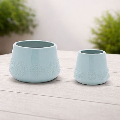 Melrose 2-Piece Ceramic Starburst Pattern Planter Set