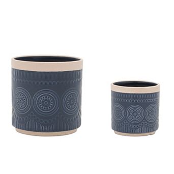 Melrose 2 pc Ceramic Mandala Pattern Planter Set