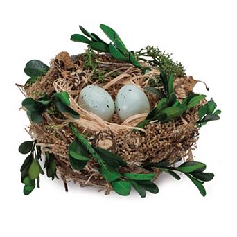 Melrose 12-Pack Twig Bird Nest with Eggs & Boxwood Foliage