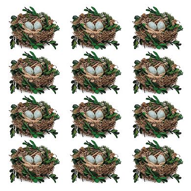 Melrose 12-Pack Twig Bird Nest with Eggs & Boxwood Foliage
