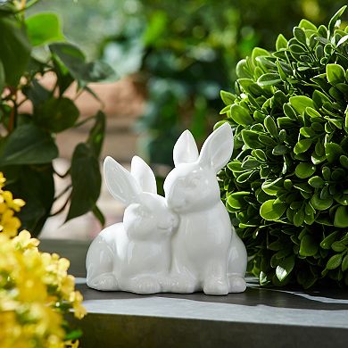 Melrose 4-Piece Ceramic Mini Bunny Pair Figurine Outdoor Decor Set