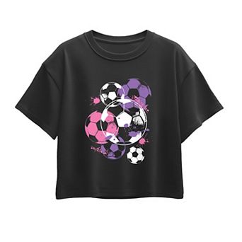 Girls 7-16 Color Pop Soccer Balls Boxy Tee