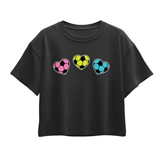 Girls 7-16 Soccer Hearts Boxy Tee