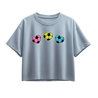 Girls 7-16 Soccer Hearts Boxy Tee
