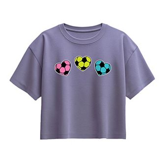 Girls 7-16 Soccer Hearts Boxy Tee