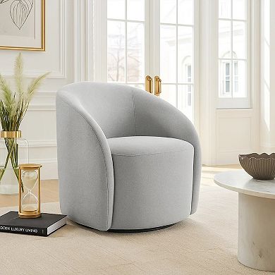 Saho Swivel Accent Chair, Barrel Style, Foam Padded, Boucle
