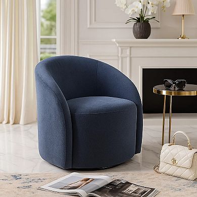 Saho Swivel Accent Chair, Barrel Style, Foam Padded, Boucle