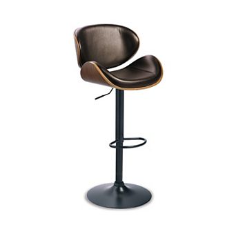 Beal Swivel Barstool Chair, Brown Faux Leather, Black, 26-34 Adjustable