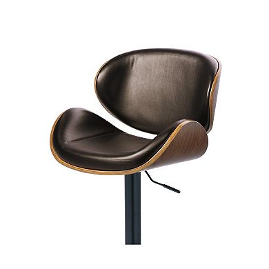 Beal Swivel Barstool Chair, Brown Faux Leather, Black, 26-34 Adjustable