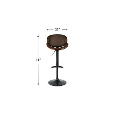 Beal Swivel Barstool Chair, Brown Faux Leather, Black, 26-34 Adjustable