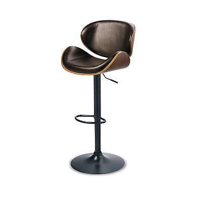 Beal Swivel Barstool Chair, Brown Faux Leather, Black, 26-34 Adjustable