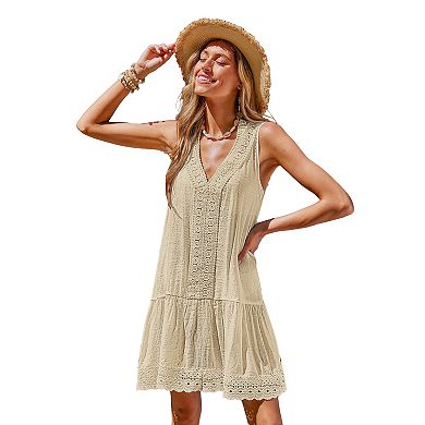 Women's Cupshe Boho Chic Lace Trim Tiered Cover Up Dress